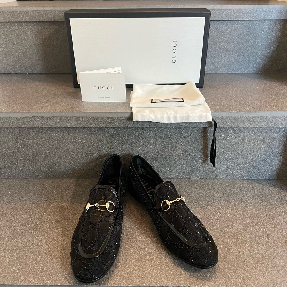 GUCCI Women's GG Crystal Jordaan Loafer in Black, Size 39.5 (US 9.5), NEW - Picture 8 of 17
